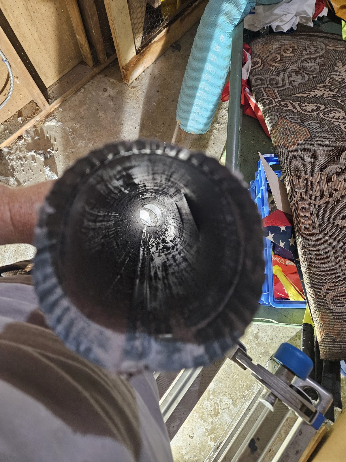 Dryer vent cleaning, close-up of cleared vent duct