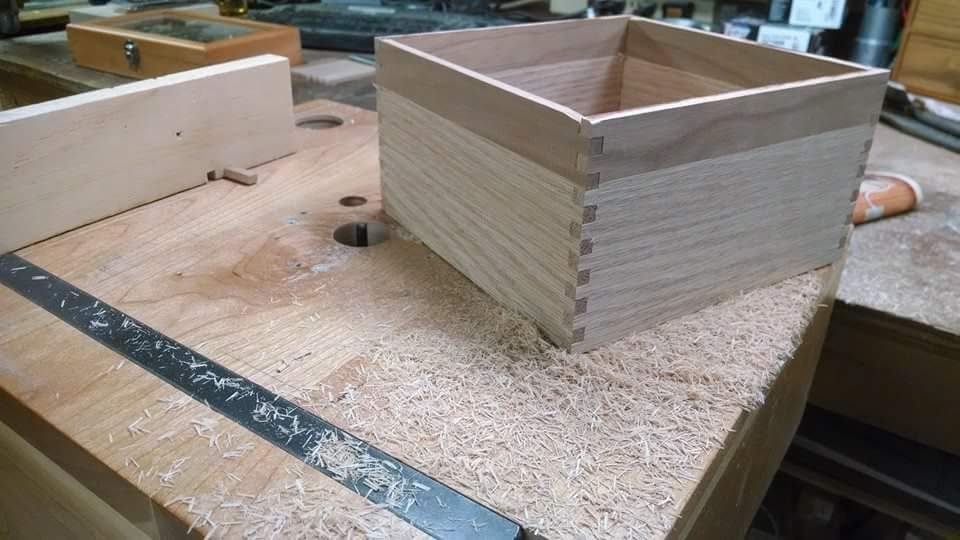 Hand-cut box joint detail, carpentry craftsmanship